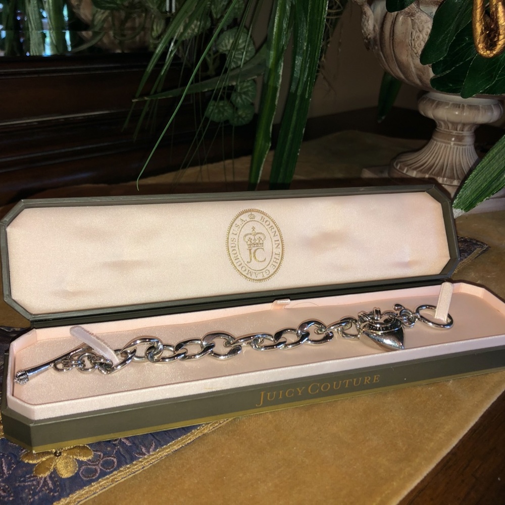 Juicy Couture Silver Banner Heart Charm Bracelet